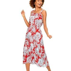Talbots‎ Dress Women 10 Red Cotton Oasis Palm Voile Fit And Flare Midi Tropical